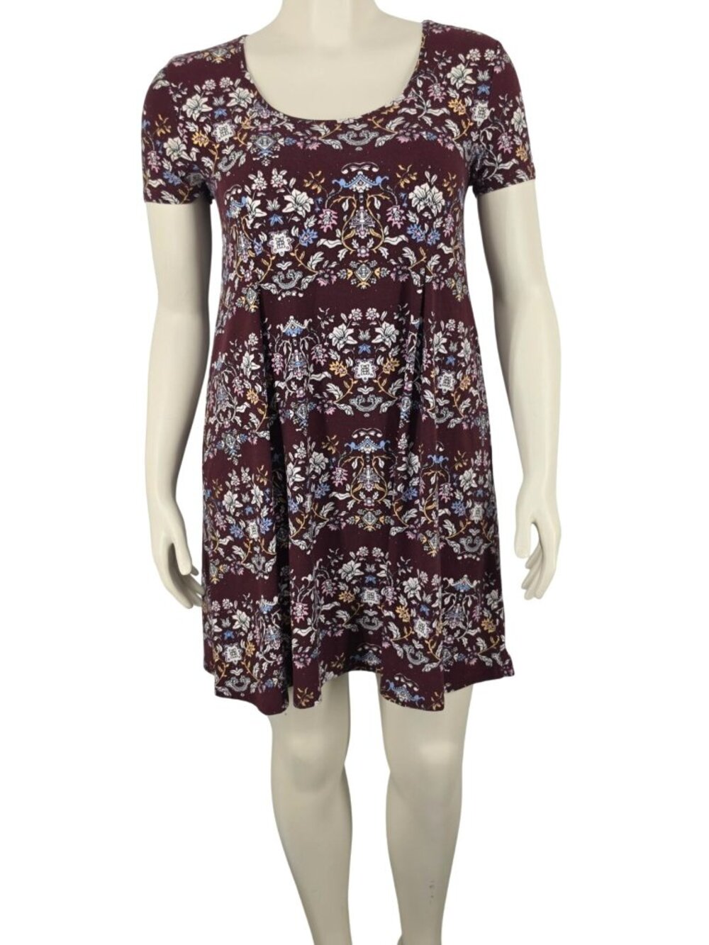 Women's Pink Rose Vintage Floral Abstract Maroon Soft Dress Size Large Flowy